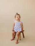 Smocked Bamboo Bubble Romper | Red, White and Bows