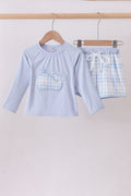 Applique 2pc Swimsuit | Blue Plaid Whale | 18M+