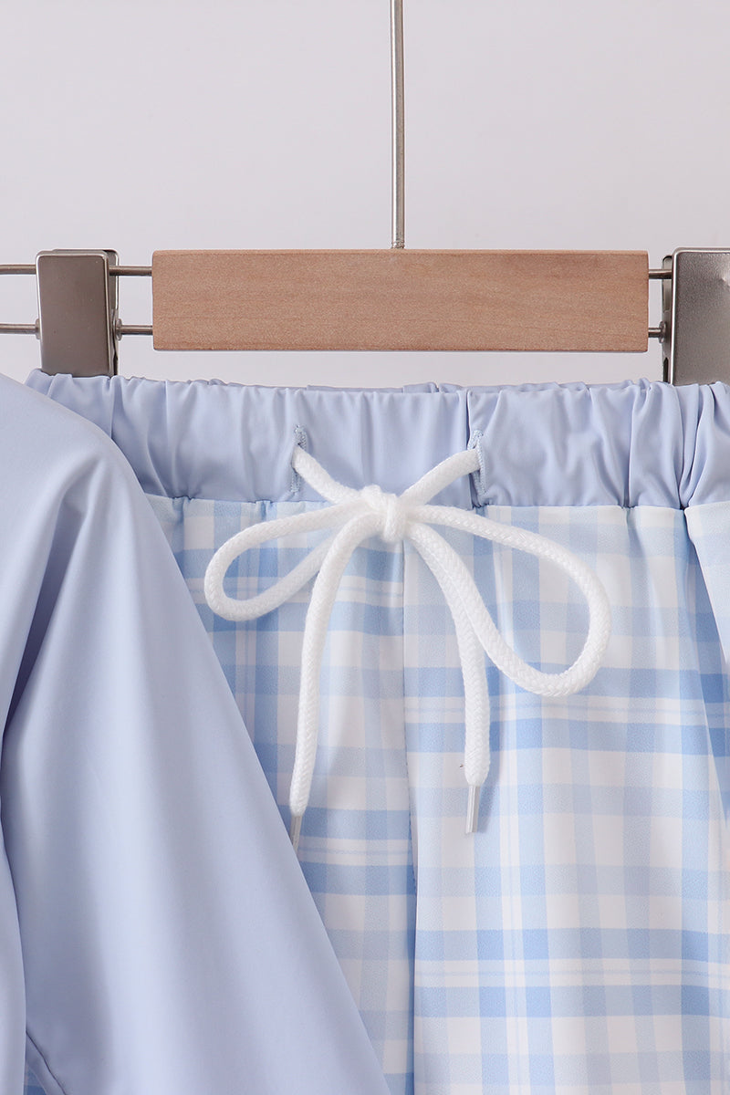 Applique 2pc Swimsuit | Blue Plaid Whale | 18M+