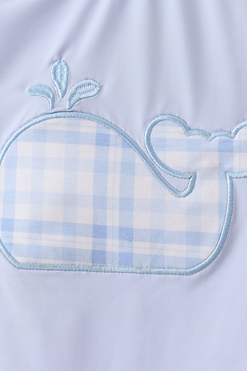 Applique 2pc Swimsuit | Blue Plaid Whale | 18M+