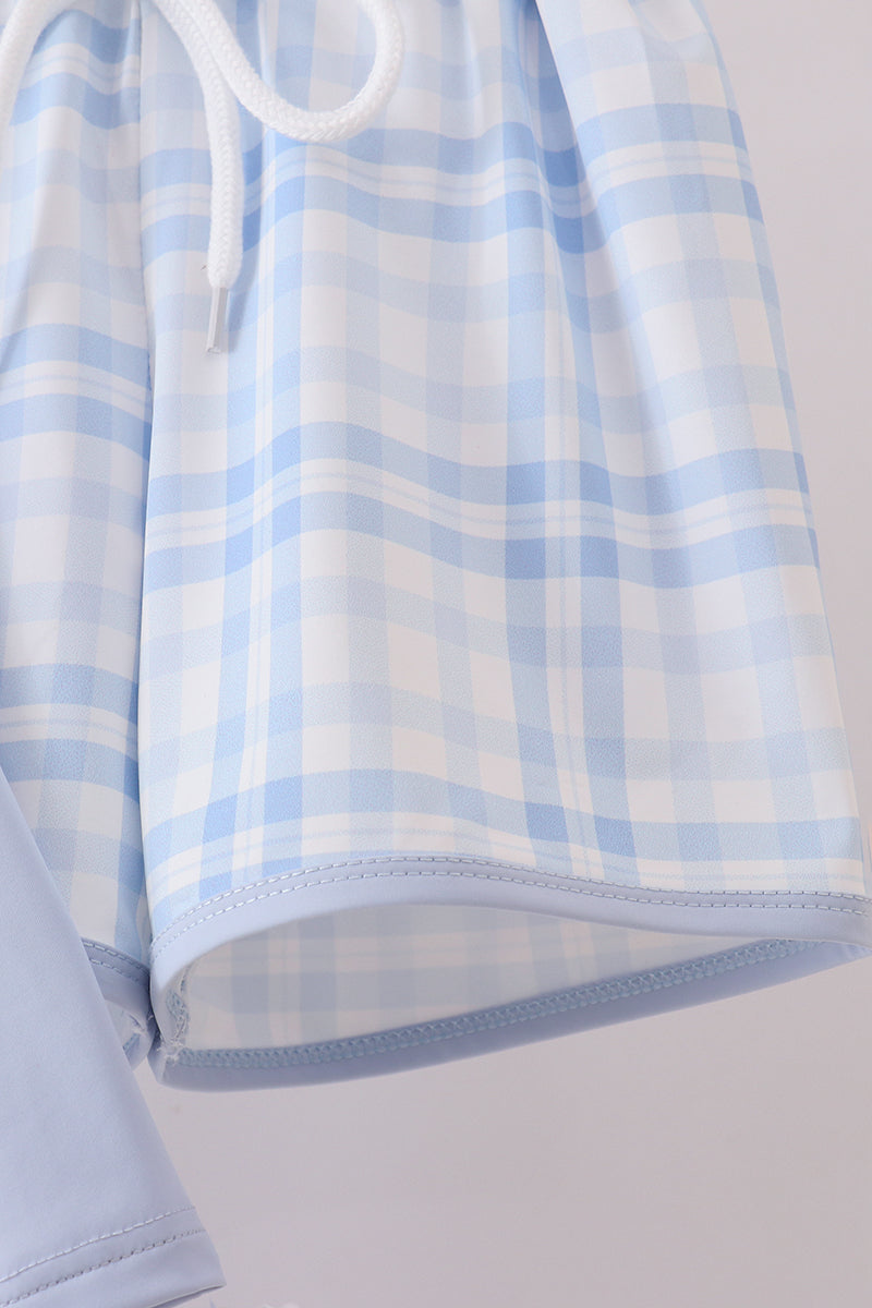 Applique 2pc Swimsuit | Blue Plaid Whale | 18M+