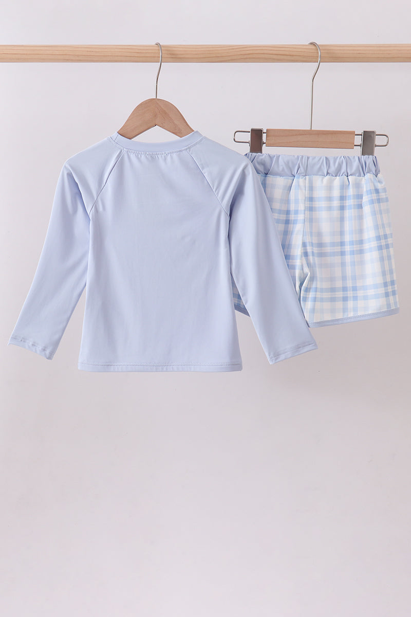 Applique 2pc Swimsuit | Blue Plaid Whale | 18M+