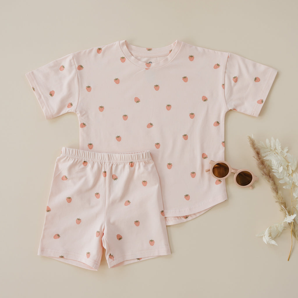 Organic Cotton Shorts Set | Strawberry Print