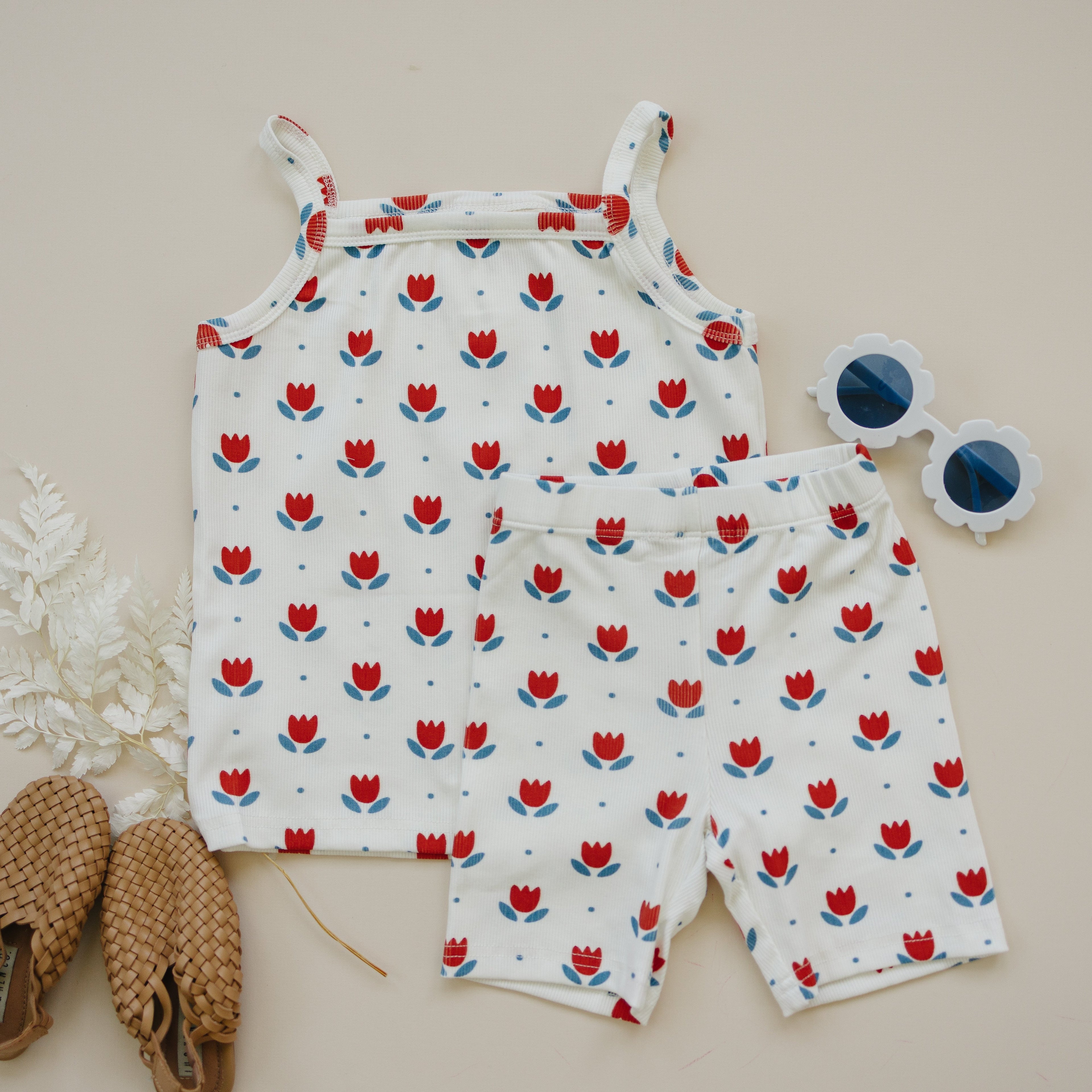 Ribbed Bamboo 2pc Tank Set | Red White & Blue Tulip